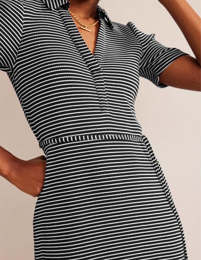 Black / White Stripes Women's Boden Ribbed-jersey Shirt Dress | 29761MVAC