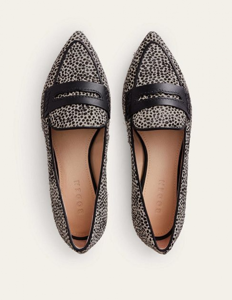 Black / White Women's Boden Pointed Loafers | 15893FEJZ