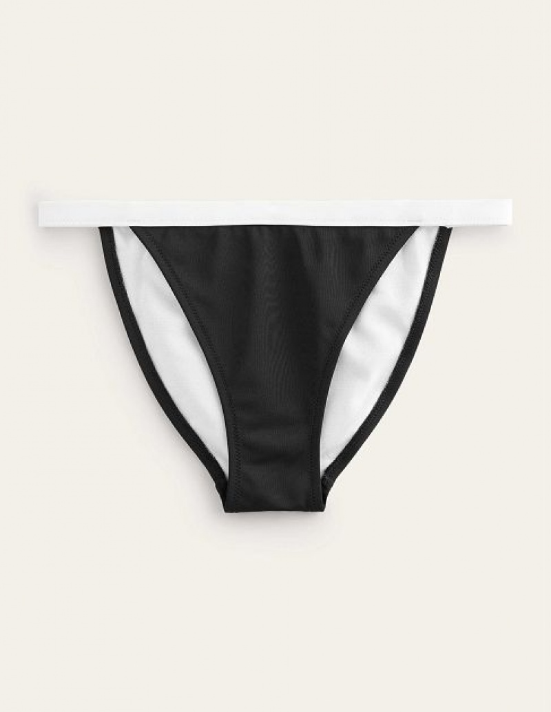 Black / White Women's Boden Tanga Bikini Bottoms | 45389IJQY