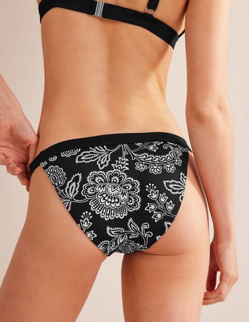 Black / White Women's Boden Tanga Bikini Bottoms | 08243XLJA