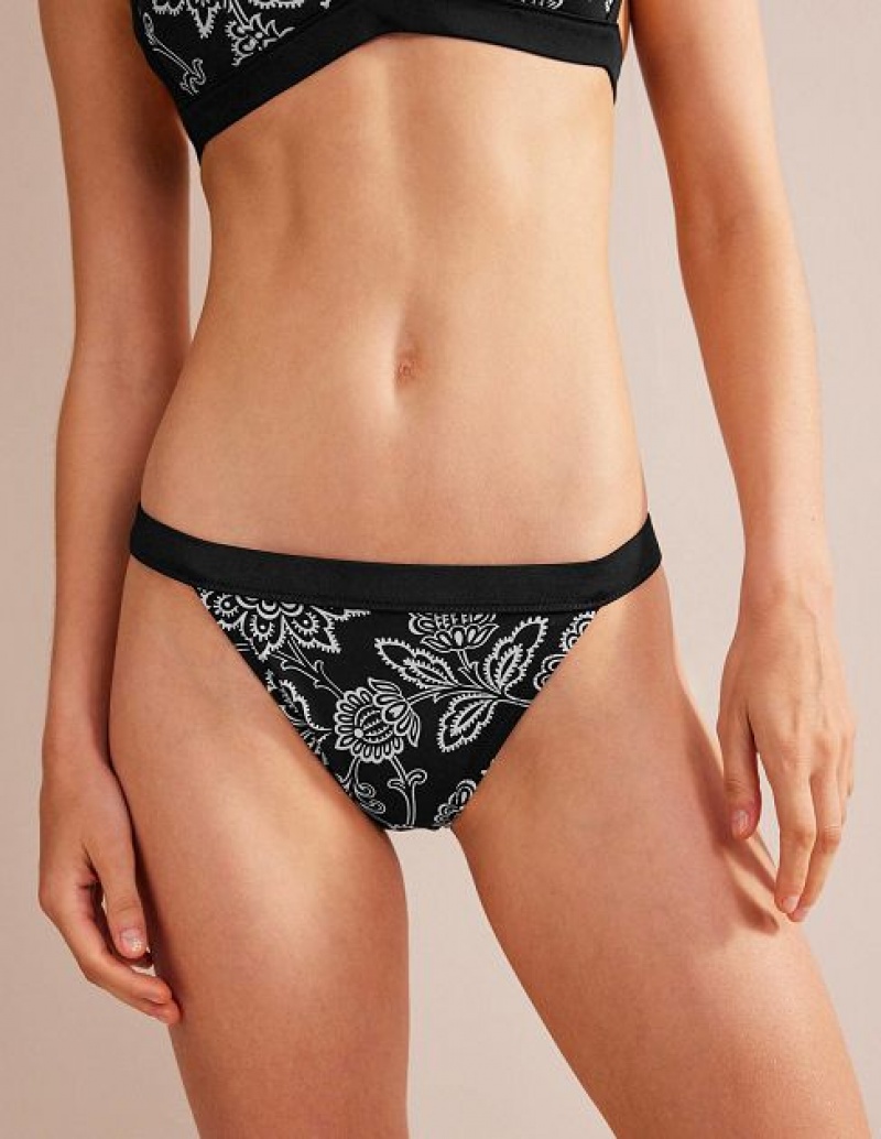 Black / White Women's Boden Tanga Bikini Bottoms | 08243XLJA