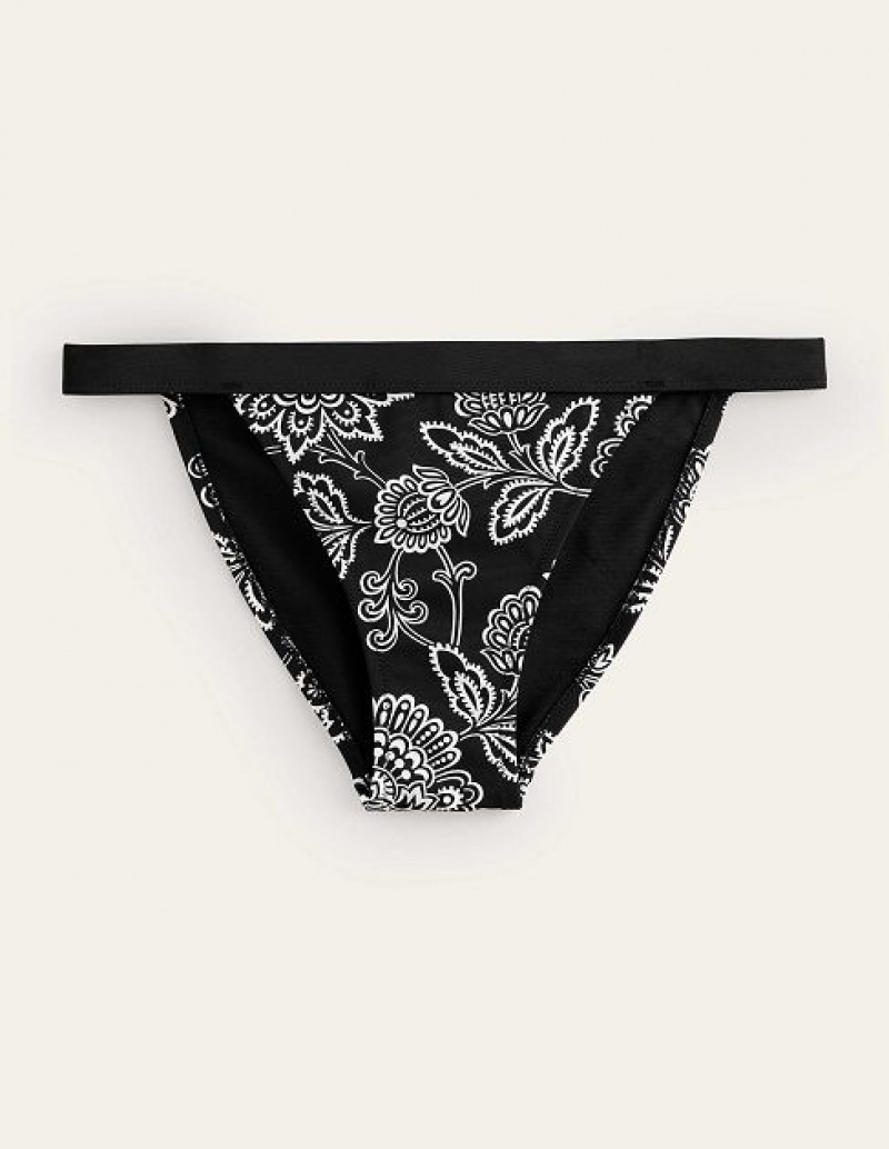 Black / White Women's Boden Tanga Bikini Bottoms | 08243XLJA