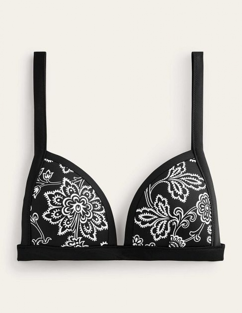 Black / White Women's Boden Triangle Panelled Bikini Tops | 13609QXKA