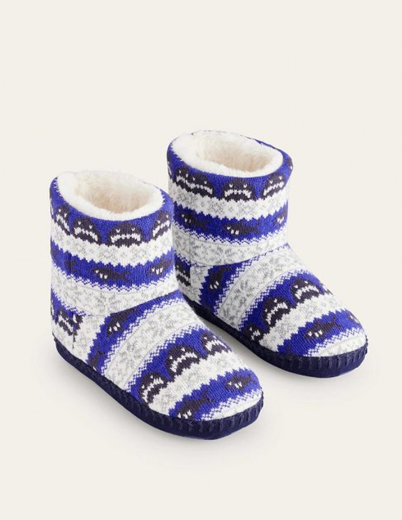 Blue Dark Grey Kids' Boden Slipper Boots | 17538XWOZ