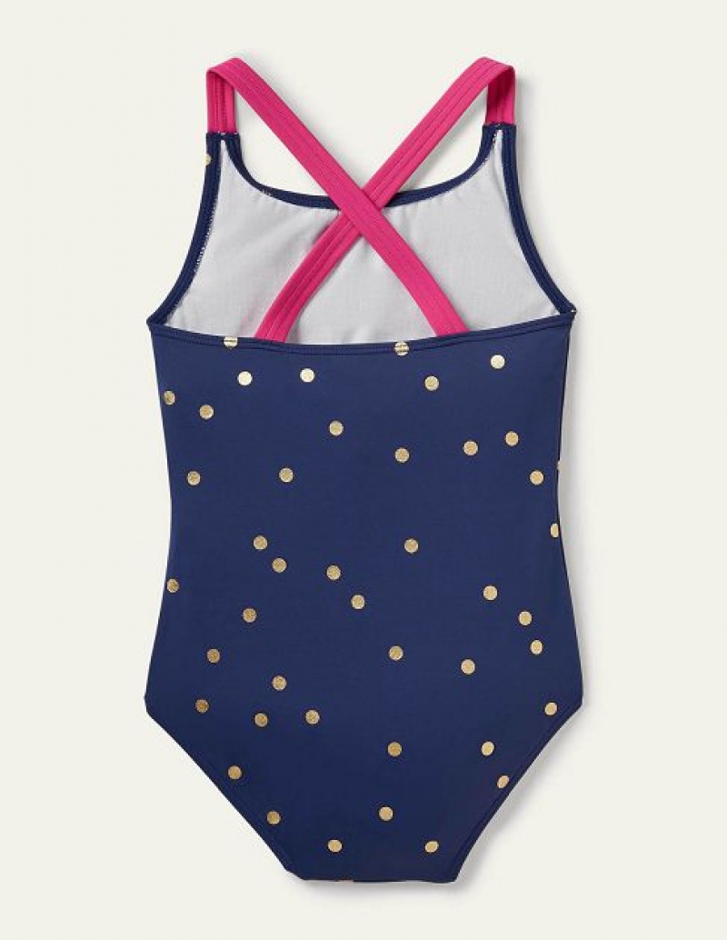 Blue Gold Kids' Boden Cross-back Printed Swimsuit | 68174PBRQ