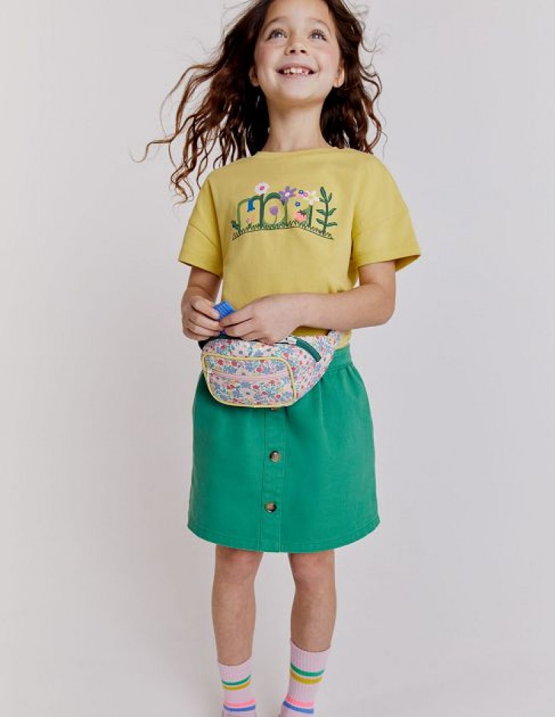 Blue Green Kids\' Boden Denim Button Through Skirts | 67524CENF