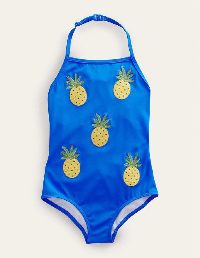 Blue Kids\' Boden Appliqué Fruit Swimsuit | 19348UNDX