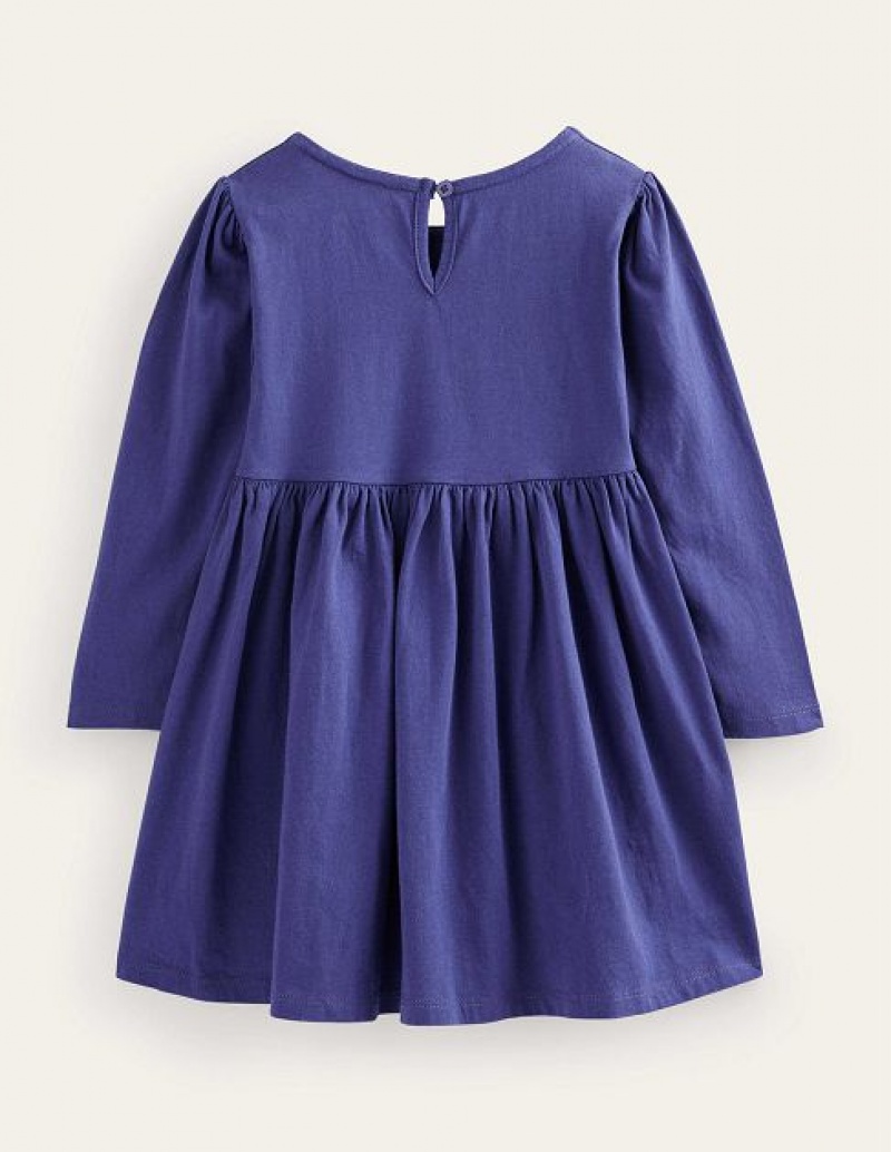 Blue Kids' Boden Appliqué Jersey Dress | 19485NXIJ