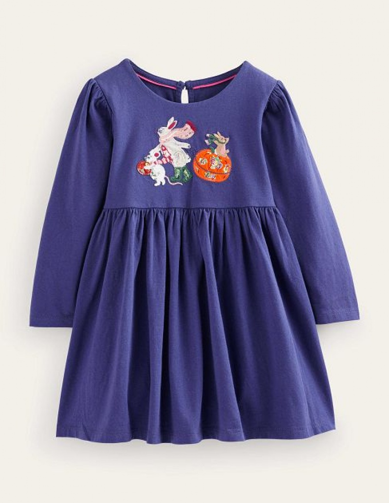 Blue Kids\' Boden Appliqué Jersey Dress | 19485NXIJ