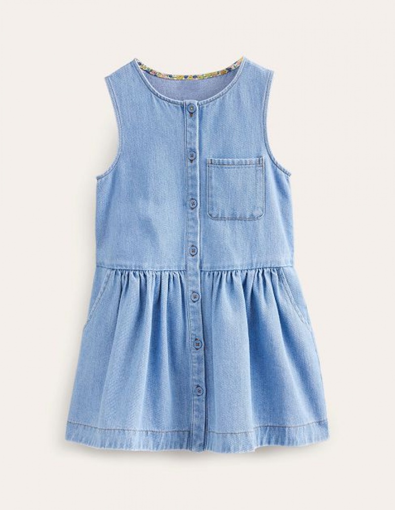 Blue Kids' Boden Button Pinafore Dress | 25463LRCD