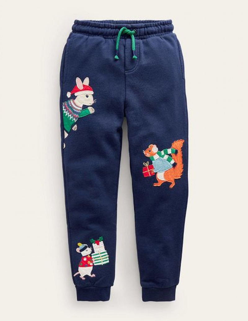 Blue Kids\' Boden Christmas Applique Joggers | 84630NJFD