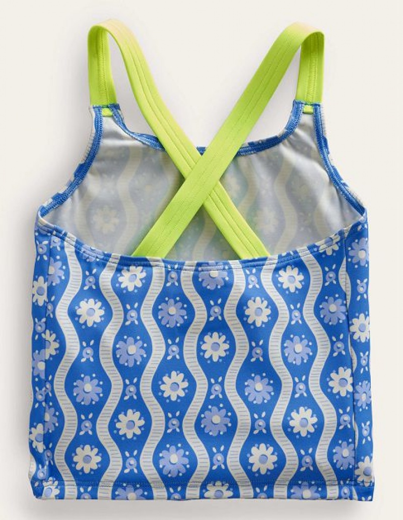 Blue Kids' Boden Cross Back Tanks | 73156TCJO