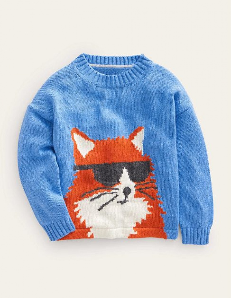 Blue Kids' Boden Dude Animal Sweaters | 27904FNKQ