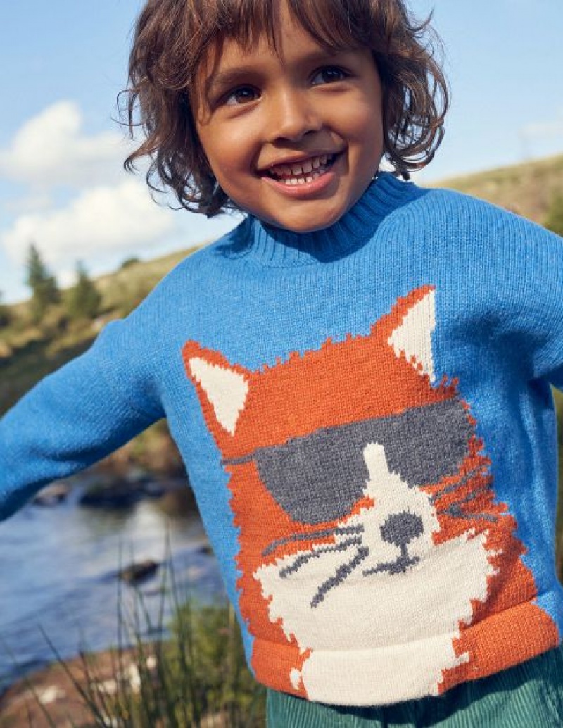 Blue Kids\' Boden Dude Animal Sweaters | 27904FNKQ