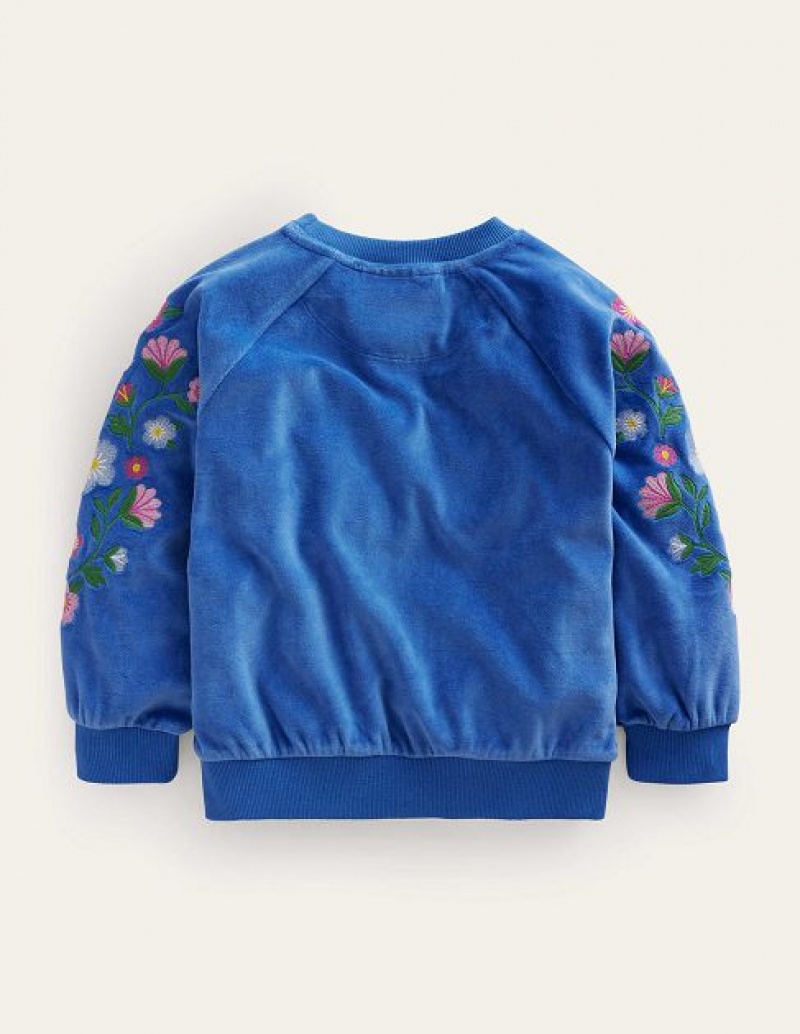 Blue Kids' Boden Embroidered Velour Sweaters | 24098JSGW