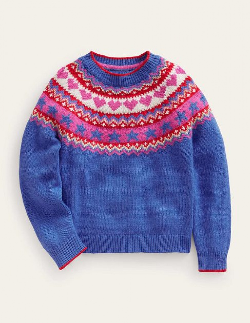 Blue Kids' Boden Fair Isle Sweaters | 46257CHZS