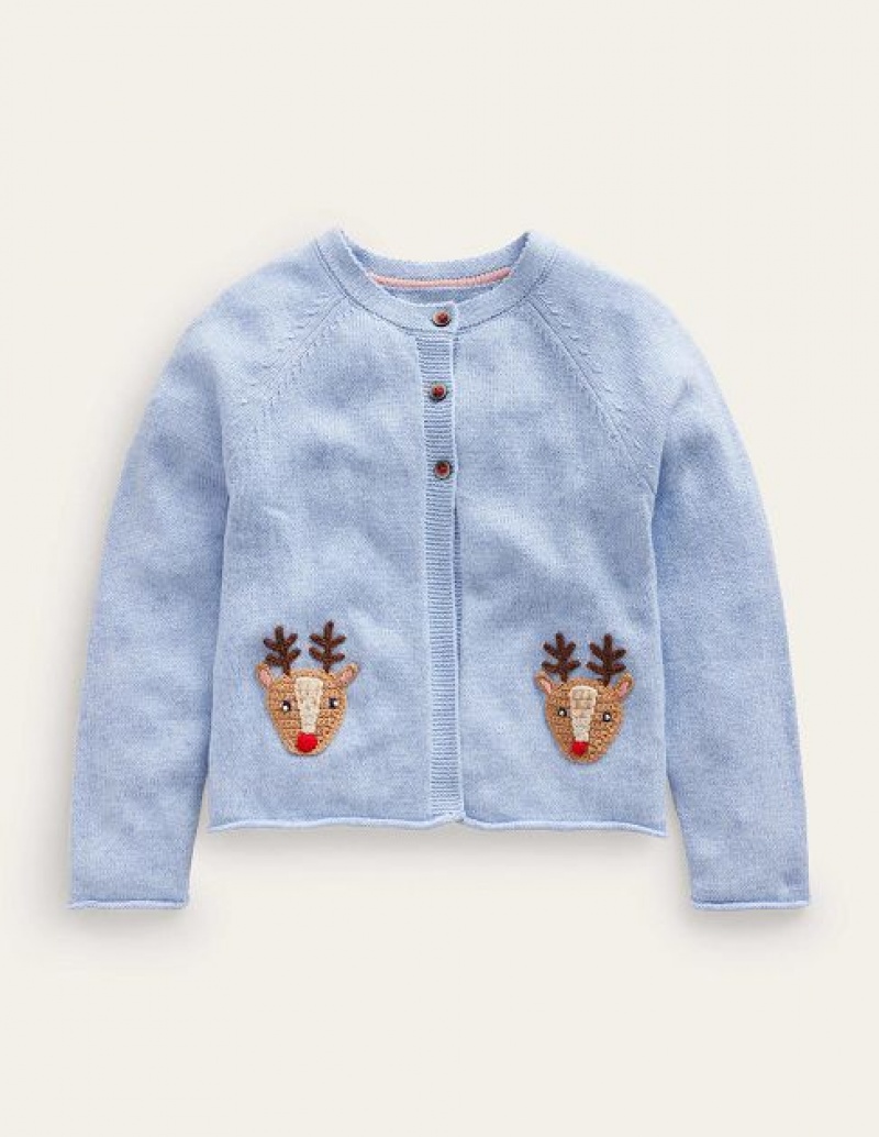 Blue Kids\' Boden Festive Crochet Cardigan | 70342IBRJ