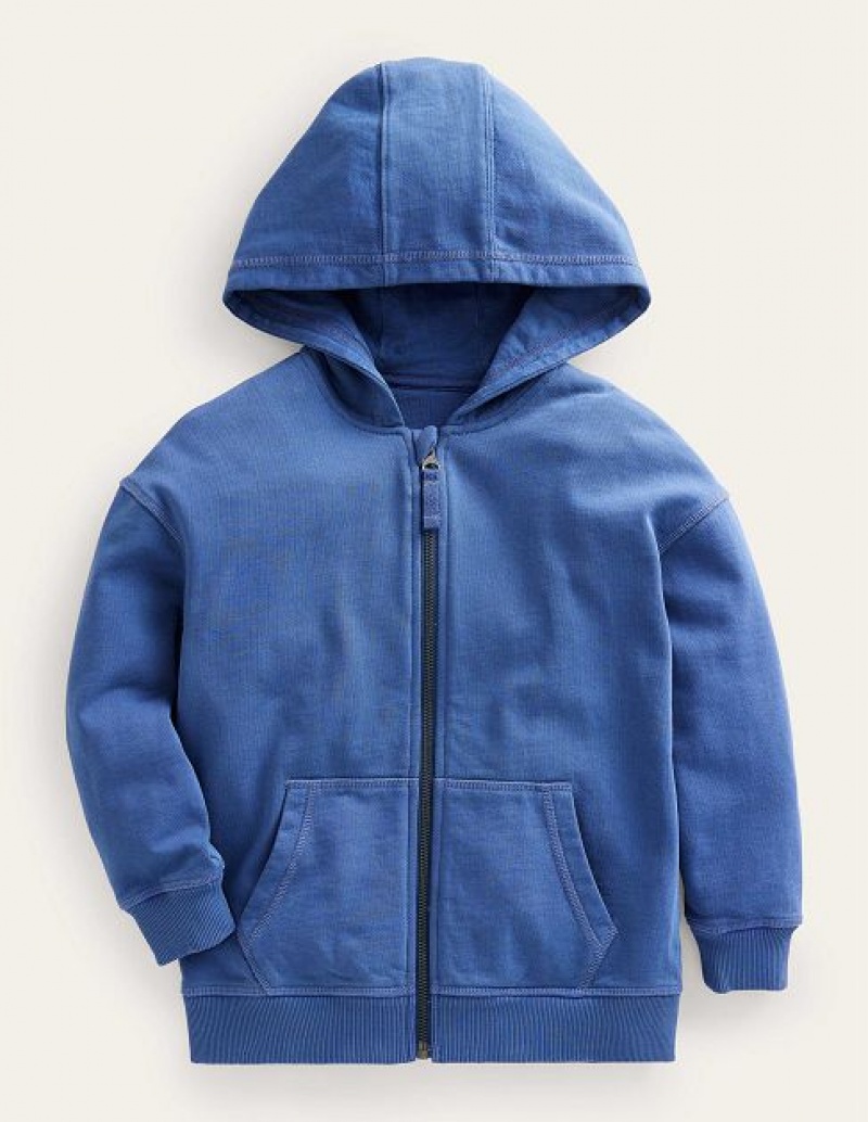 Blue Kids\' Boden Garment Dye Zip-though Hoodie | 85639ZTJH