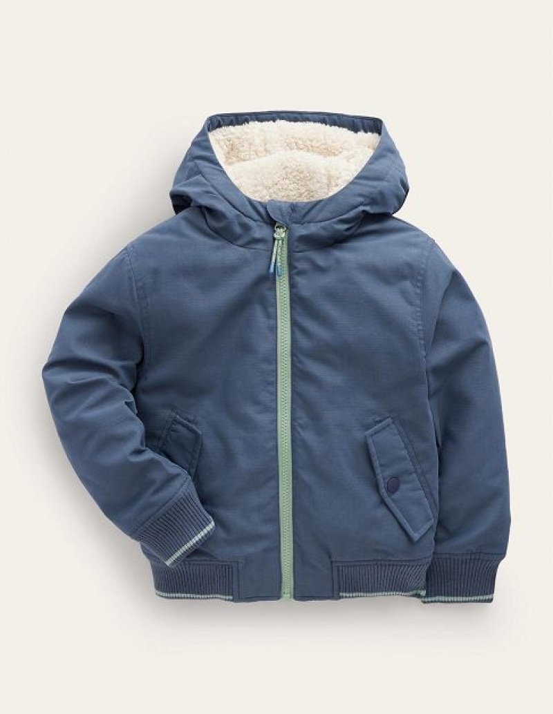 Blue Kids\' Boden Hooded Lined Bomber Jacket Jackets | 71359TJEI