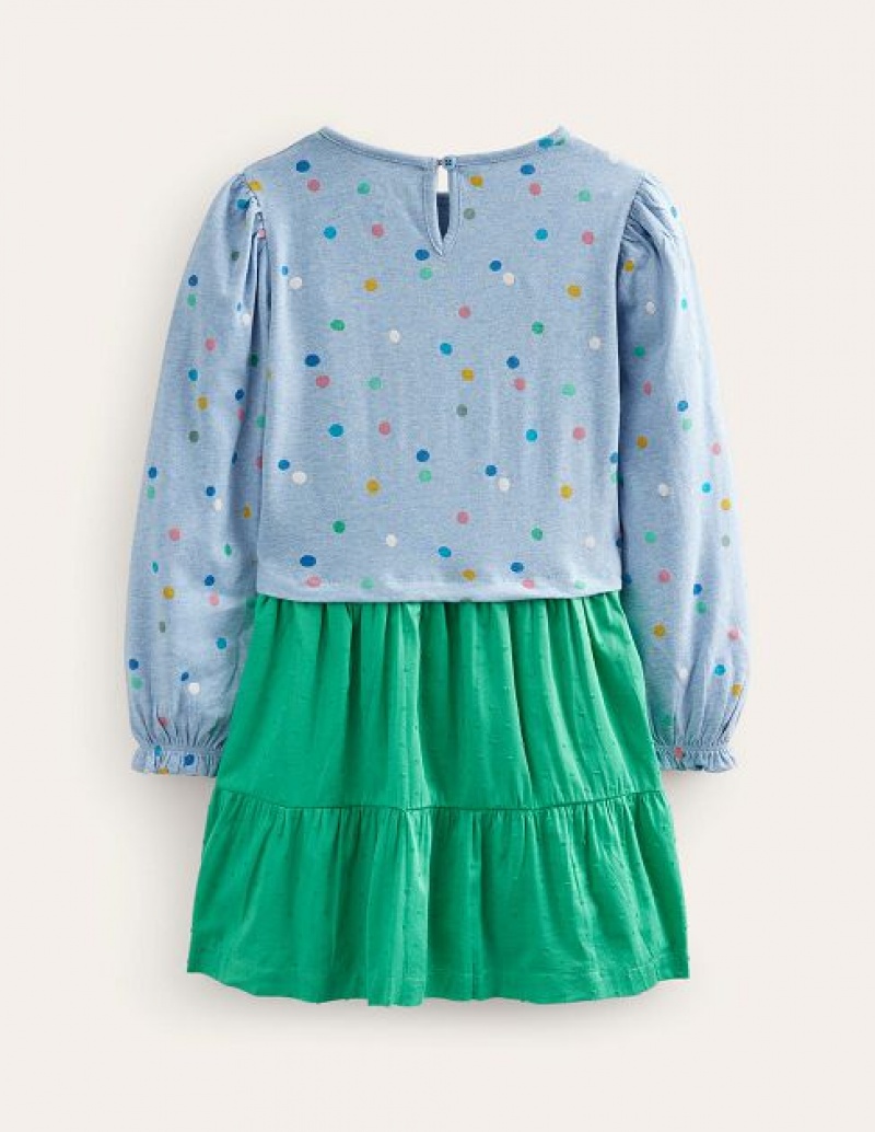 Blue Kids' Boden Jersey Woven Mix Dress | 64285HFLI