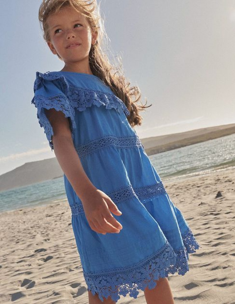 Blue Kids\' Boden Lace Tiered Dress | 15203YRKU