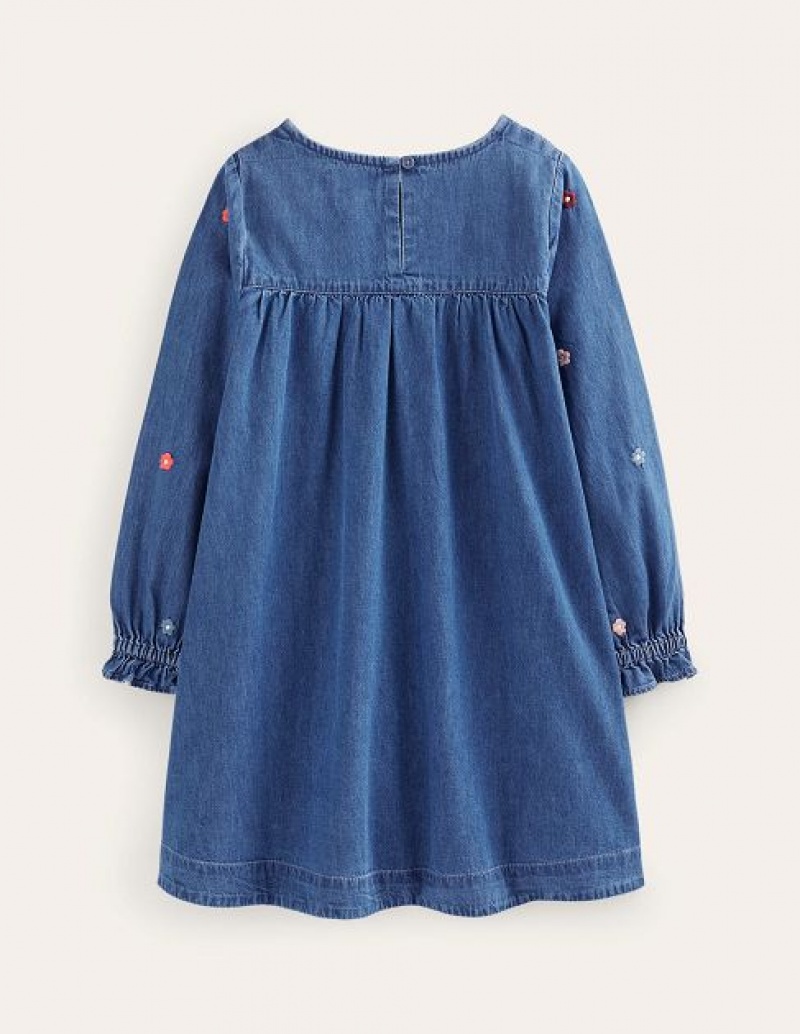 Blue Kids' Boden Logo Woven Embroidered Dress | 36492GCKA