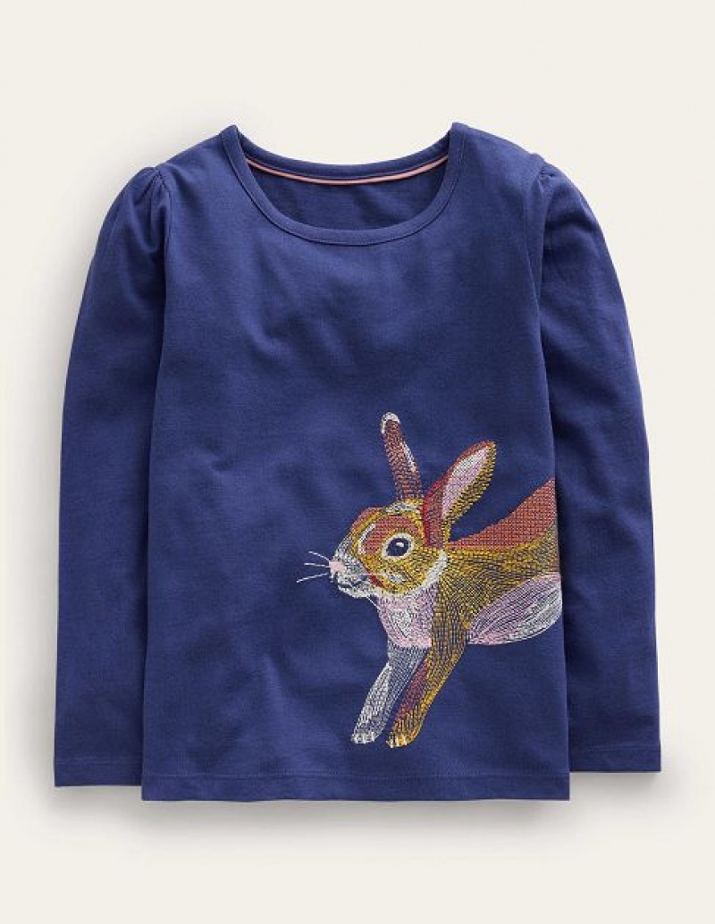 Blue Kids' Boden Metallic Superstitch T-Shirt | 80432PGSH