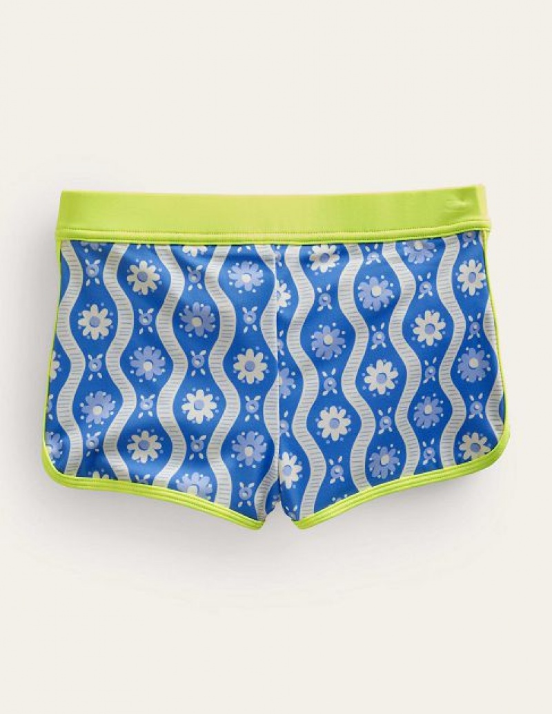 Blue Kids' Boden Patterned Swim Shorts | 18726XWYU