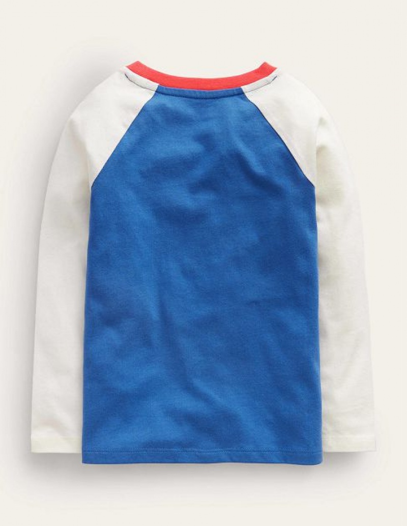 Blue Kids' Boden Printed Raglan T-Shirt | 56897CELG