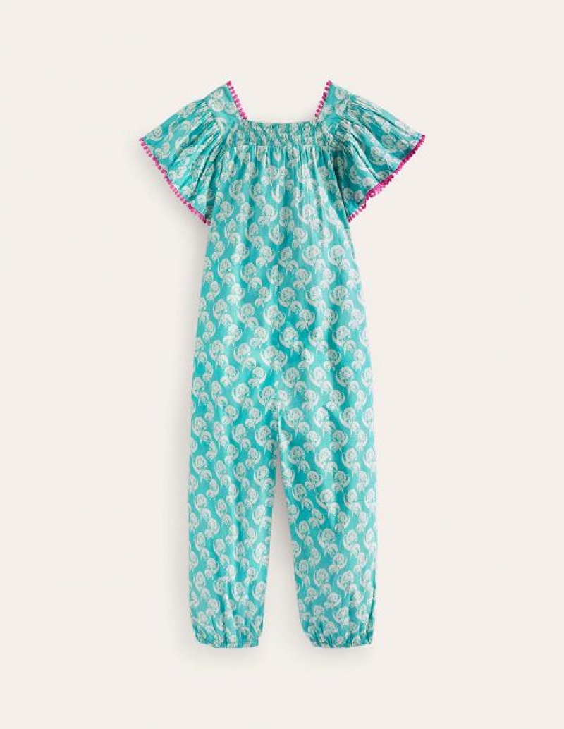 Blue Kids' Boden Relaxed Cotton-poplin Romper Jumpsuit | 64980GIBR