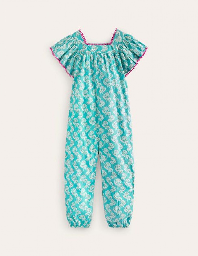 Blue Kids\' Boden Relaxed Cotton-poplin Romper Jumpsuit | 64980GIBR