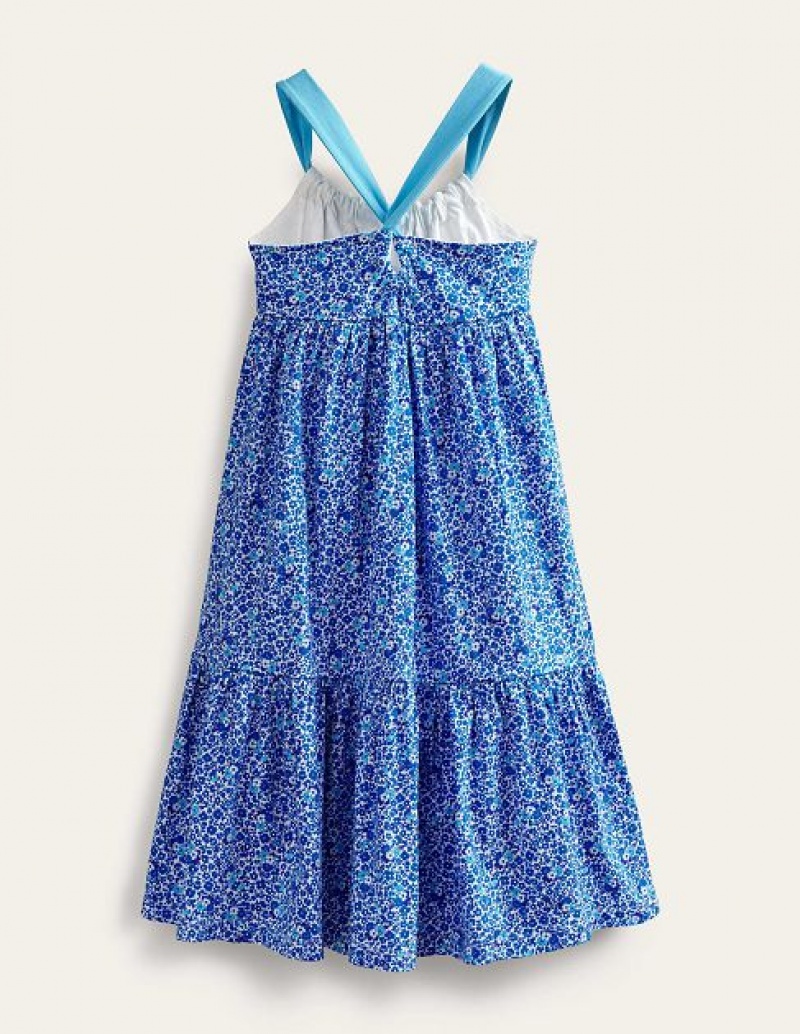 Blue Kids' Boden Tiered Jersey Maxi Dress | 82136KHTS