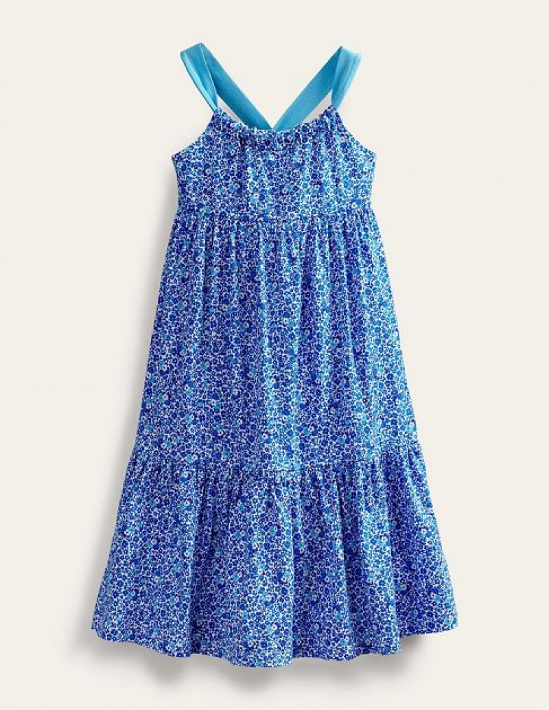 Blue Kids\' Boden Tiered Jersey Maxi Dress | 82136KHTS