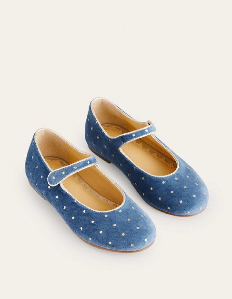 Blue Kids' Boden Velvet Mary Janes Sandals | 08347MPID