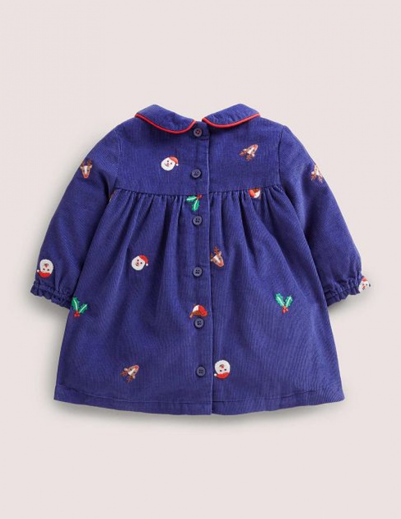 Blue Kids' Boden Woven Embroidered Dress | 60724LXQC