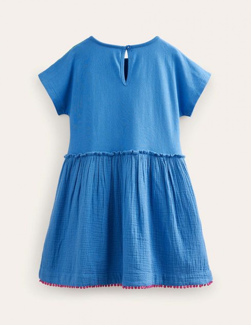 Blue Kids' Boden Woven Mix Texture Dress | 95428YHUF