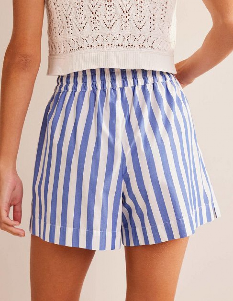 Blue Stripes Women's Boden Cotton Pull-on Shorts | 31675HZXN