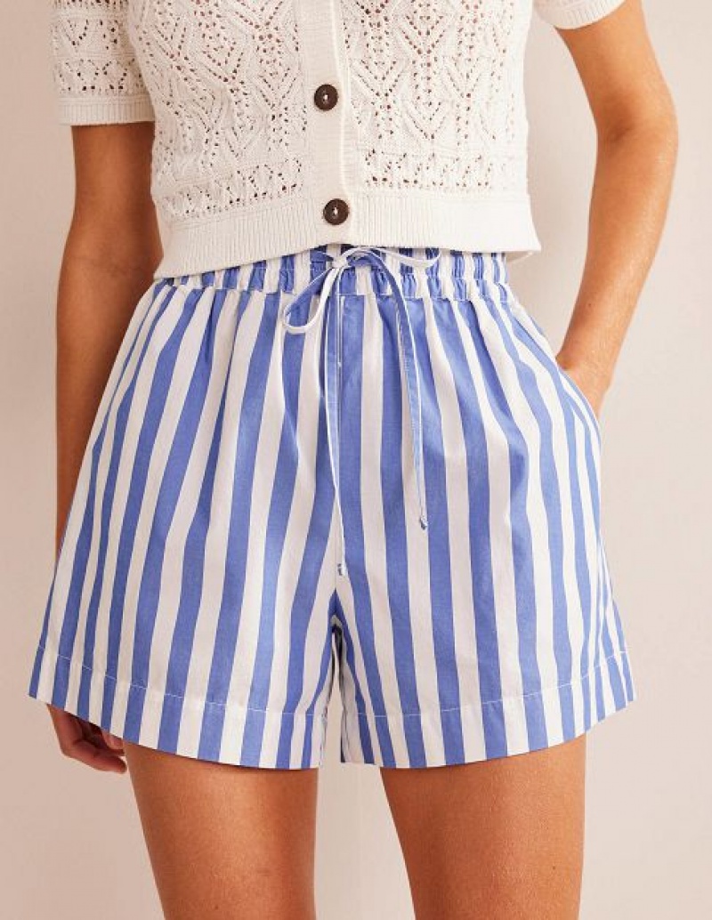 Blue Stripes Women's Boden Cotton Pull-on Shorts | 31675HZXN