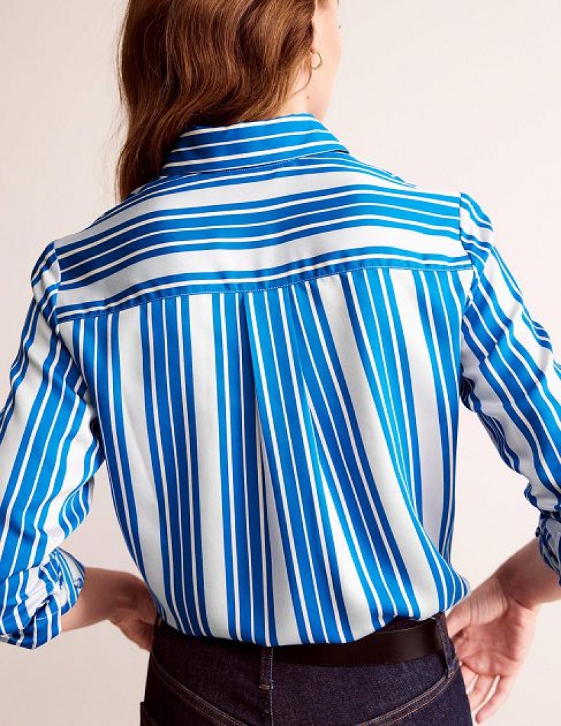 Blue Stripes Women's Boden Easy Straight Fit Shirts | 01734GPTL