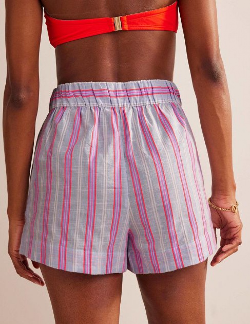 Blue Stripes Women's Boden Tie Waist Striped Shorts | 42087ICWM