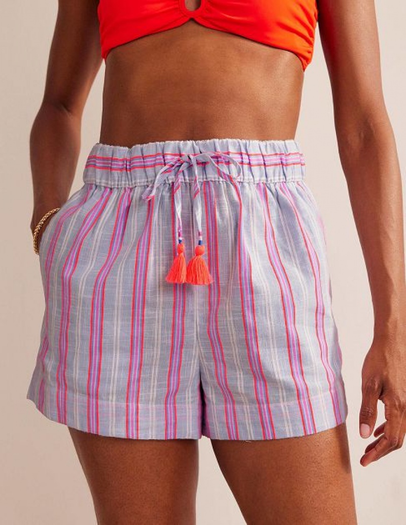 Blue Stripes Women's Boden Tie Waist Striped Shorts | 42087ICWM