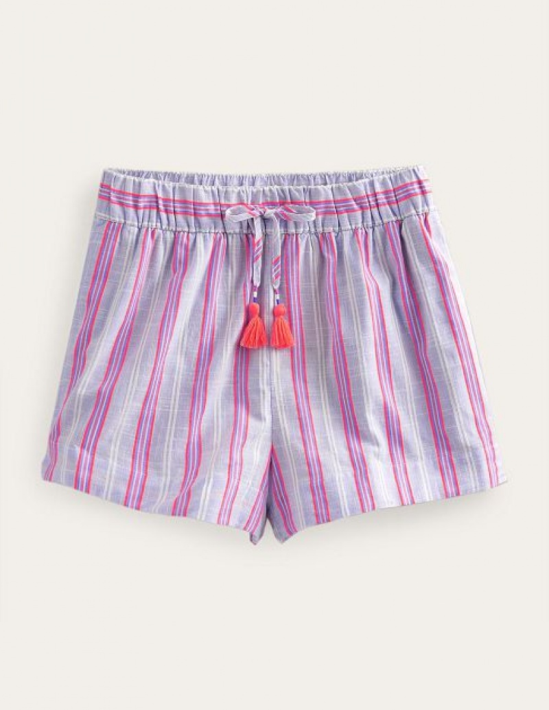 Blue Stripes Women's Boden Tie Waist Striped Shorts | 42087ICWM