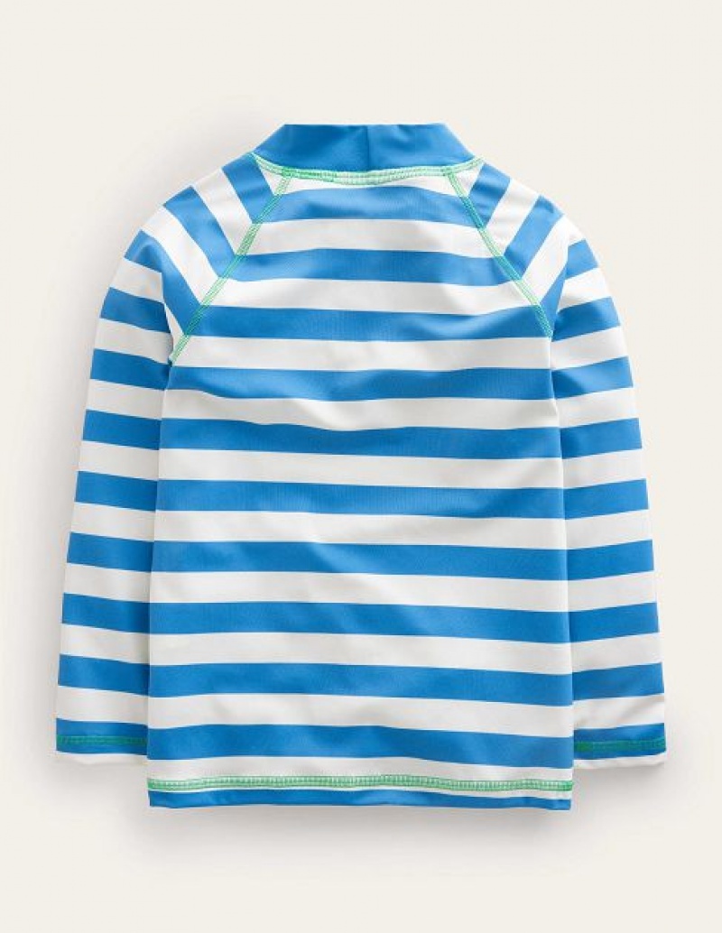 Blue White Stripes Kids' Boden Graphic Rash Guard T-Shirt | 98403CIKX