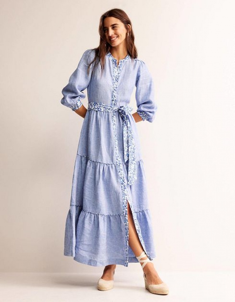 Blue Women's Boden Alba Linen Maxi Dress | 39027YXRF