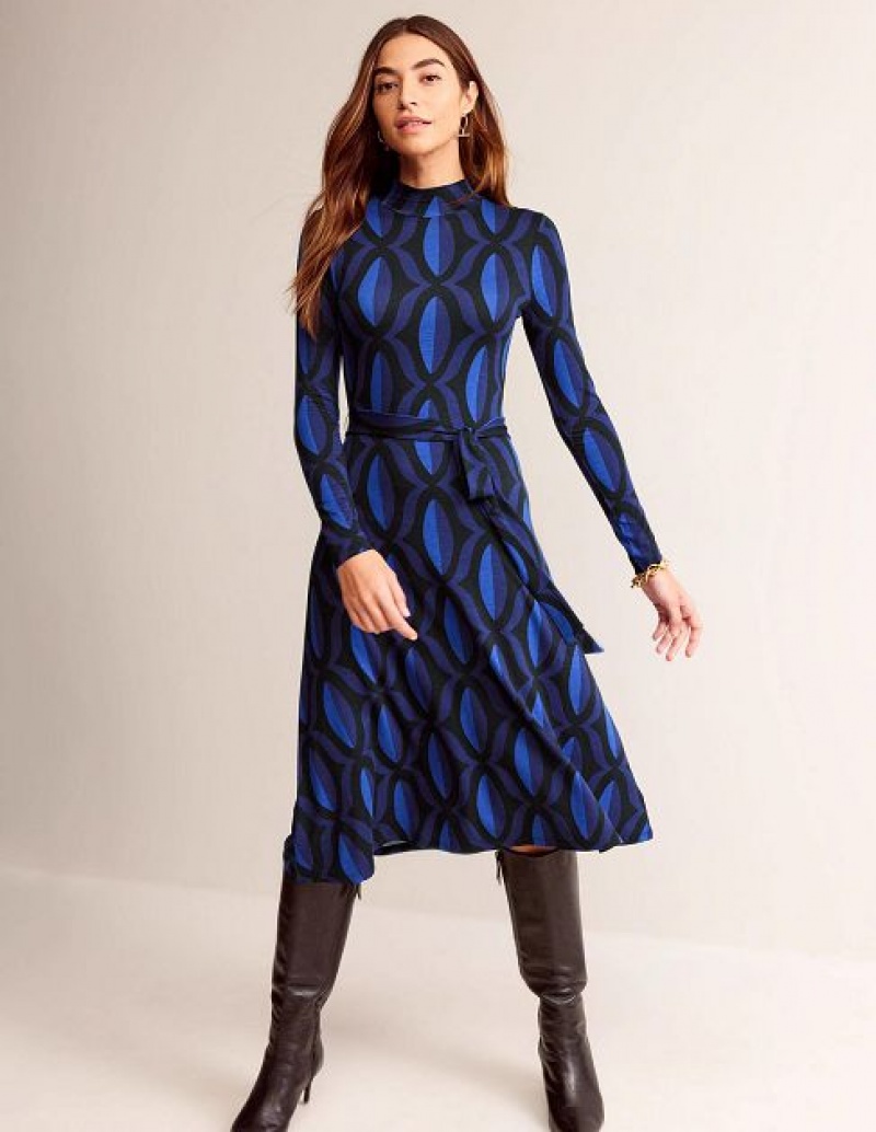 Blue Women's Boden Alberta Jersey Midi Dress | 86730NMEH