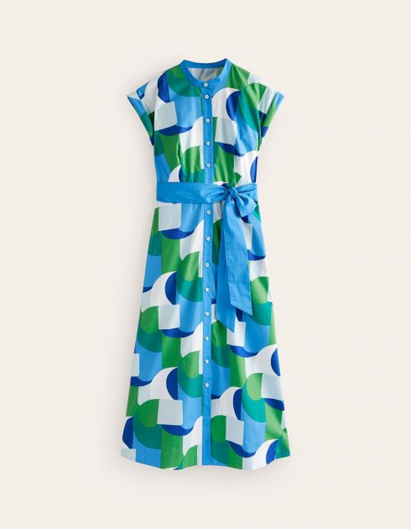 Blue Women's Boden Amanda Cotton Midi Shirt Dress | 26048NMWY