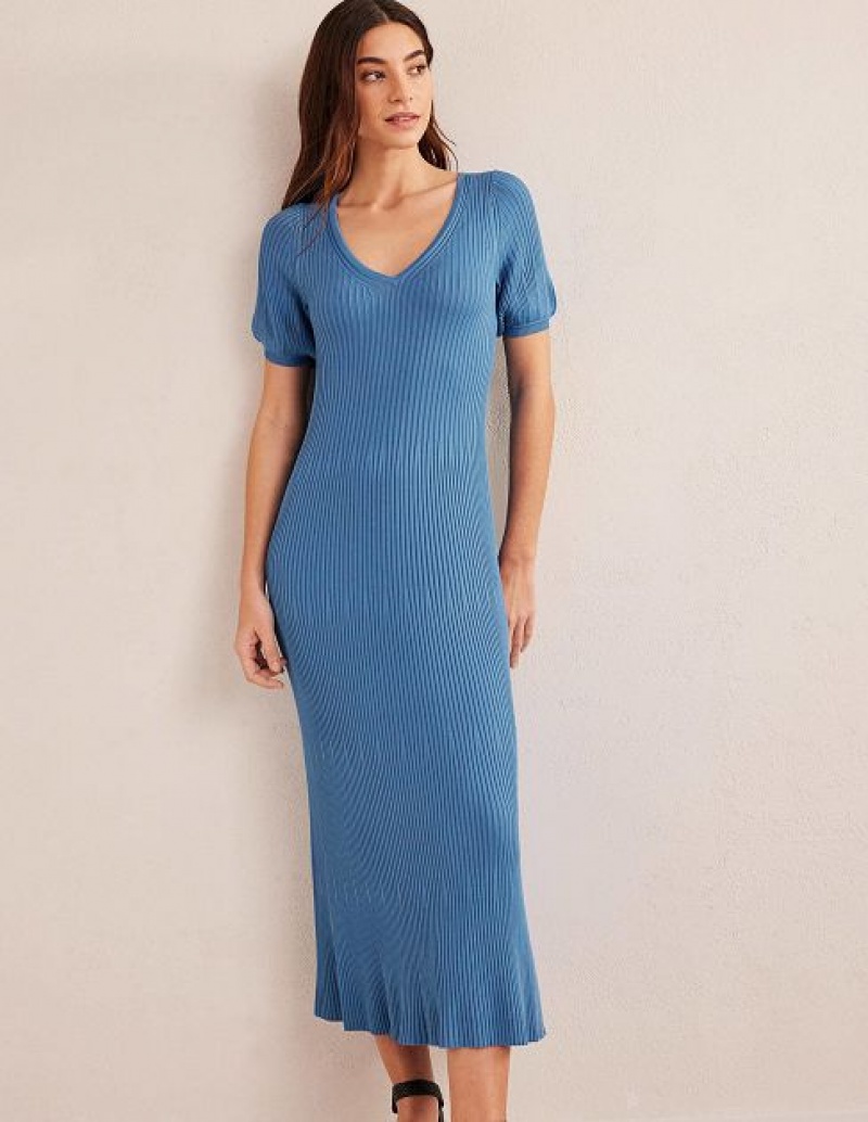 Blue Women's Boden Angled Empire Knitted Dress | 60935FVPD