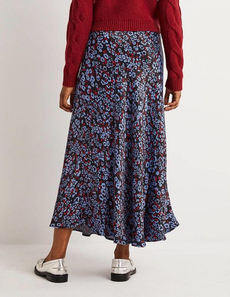 Blue Women's Boden Blue Floral Satin Bias-cut Skirts | 48603KIVG