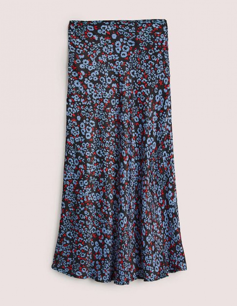 Blue Women's Boden Blue Floral Satin Bias-cut Skirts | 48603KIVG