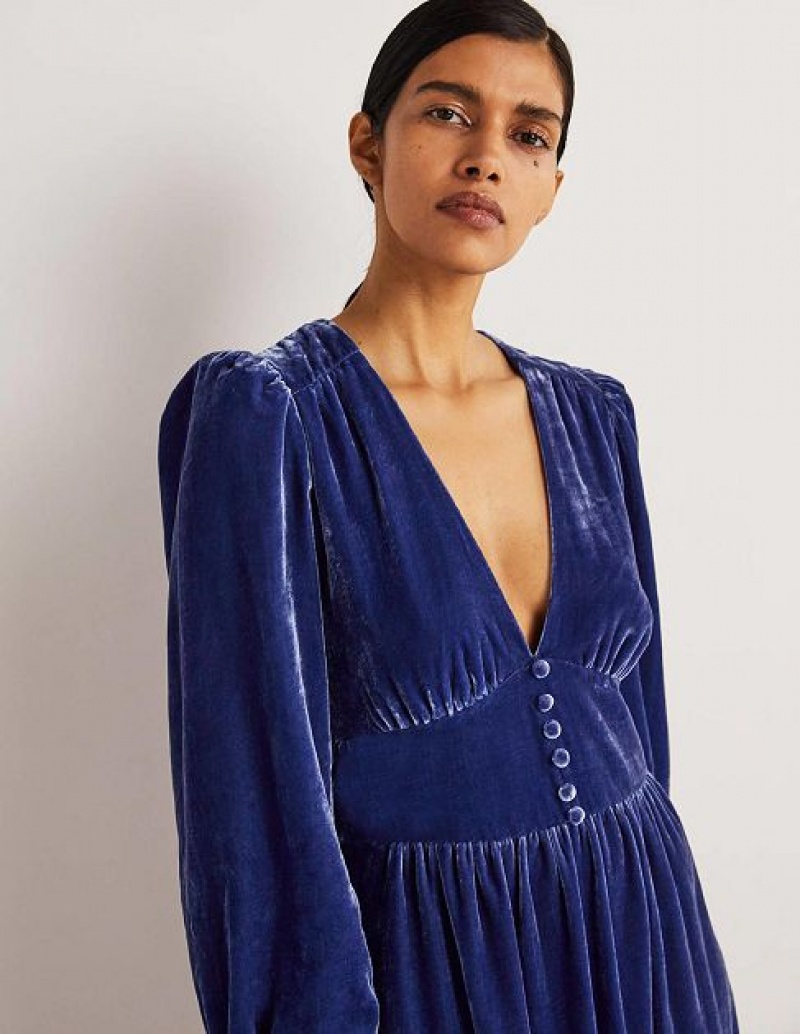 Blue Women's Boden Blue Velvet Midi Dress | 14908OWSM